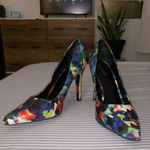 Nine West floral snakeskin heels